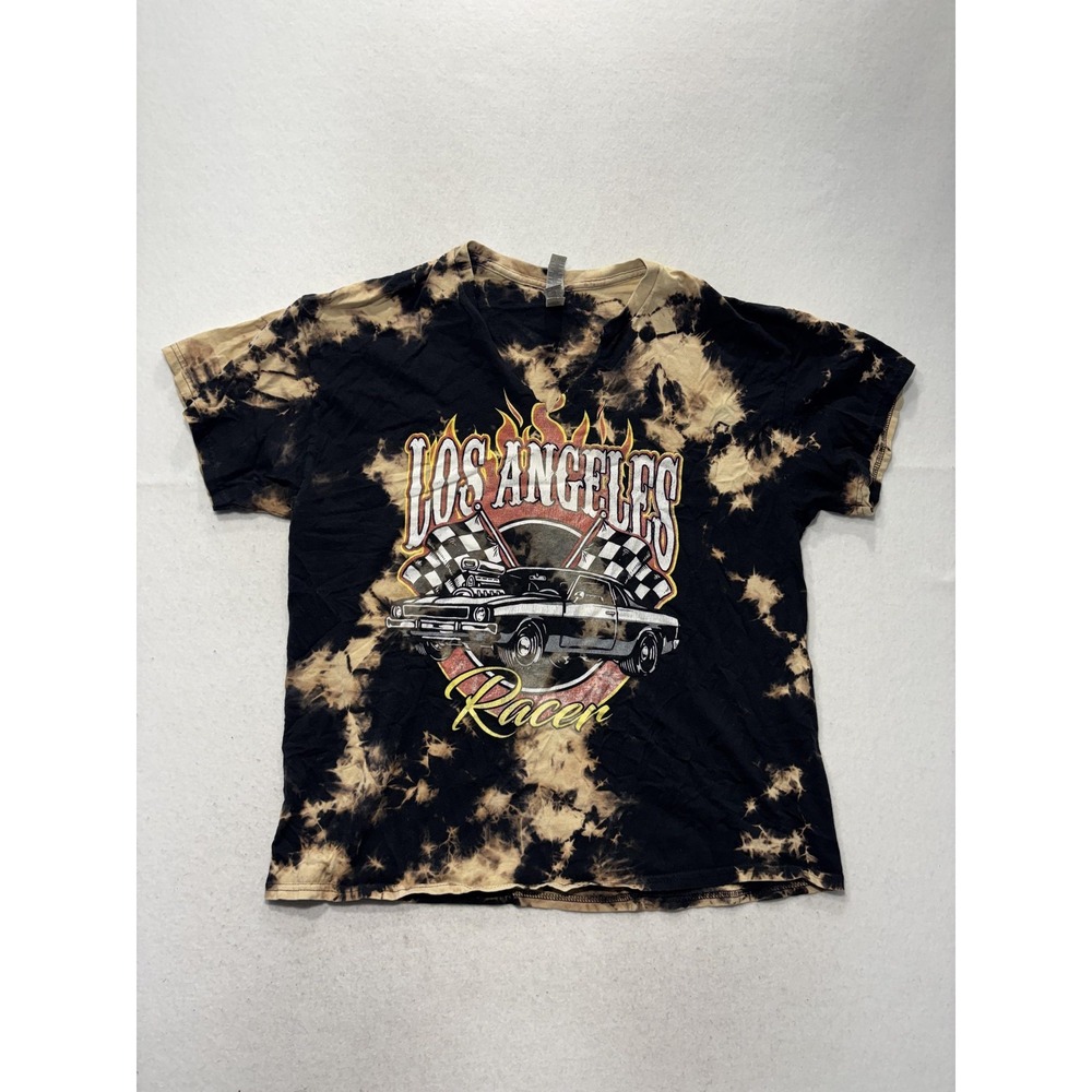 Gildan Mens Large Los Angeles Racer Car Graphic Tie Dye T-Shirt Heavy Cotton